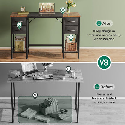 47-Inch Computer Desk with Four Drawers and Mesh Shelf, Versatile Office and Gaming Desk with Ample Storage for Home Office, Study, and Bedroom, Rustic Brown and Black Finish
