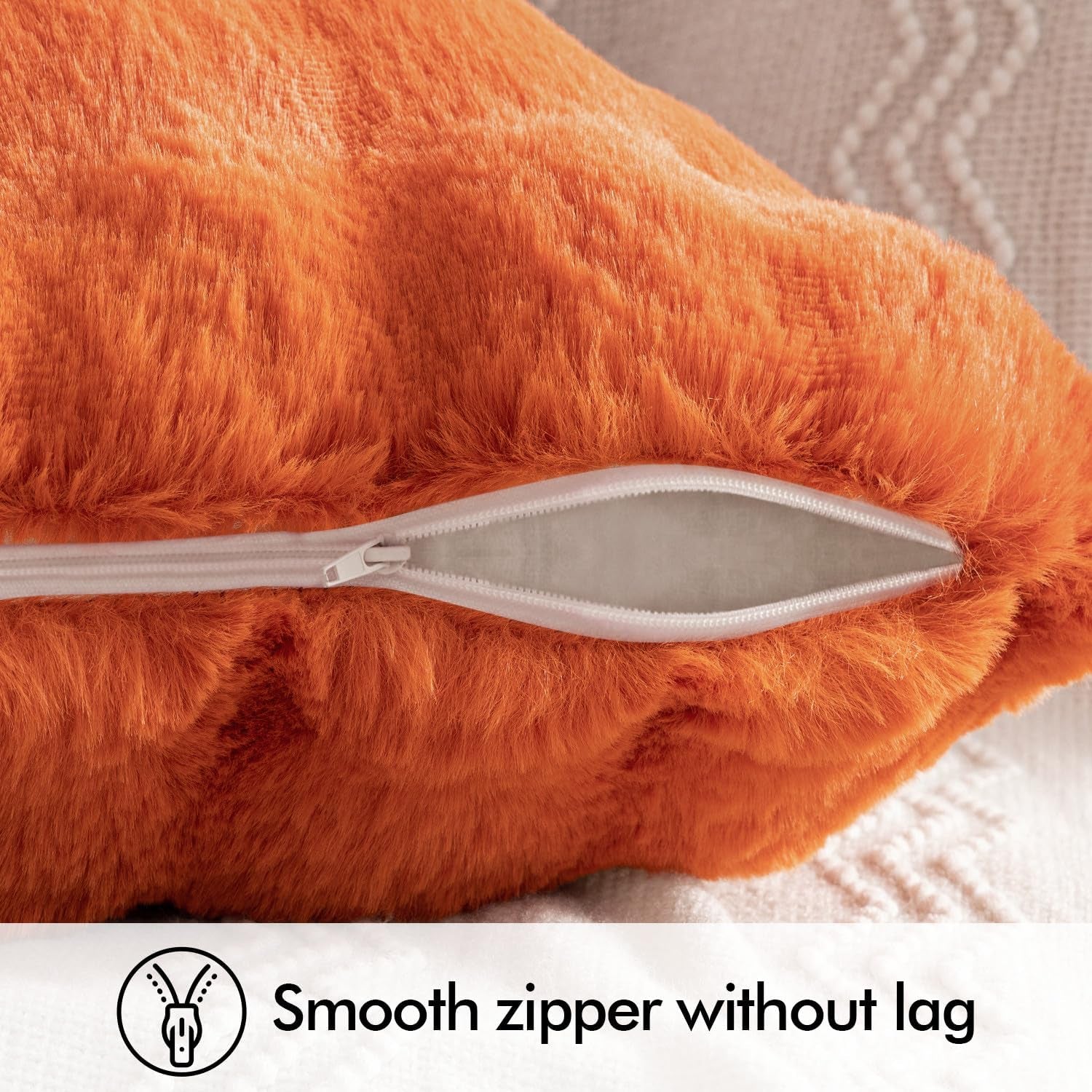 Set of 2 Luxurious Burnt Orange Faux Fur Lumbar Pillow Covers for Home Decor, 12x20 Inches, Ideal for Couch, Bedroom, and Living Room