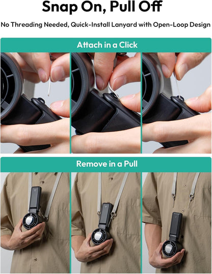 3 in 1 Portable Fan, Turbo Handheld Fan, USB Rechargeable Mini Personal [22H Max Cooling Time], Battery Powered Small Foldable Pocket for Travel, Summer, Gifts for Women, Girls -Black