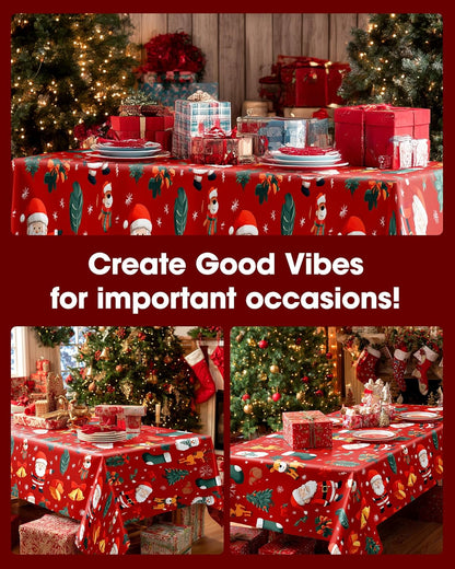 Plastic Table Cloth Disposable 10 Pack, 54 X 108 Inch Table Cloths for Parties, Decorative Tablecloths for Rectangle Tables, Christmas Tablecloth Plastic, Leakproof & Sturdy, Christmas Red