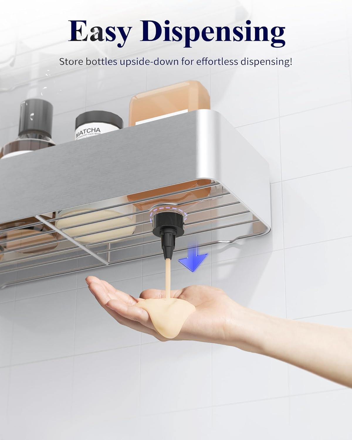 Large Shower Caddy - 2 Pack Adhesive Shower Organizer, Rustproof Metal Shelves, No-Drill Bathroom Organizers and Storage, Silver Grey