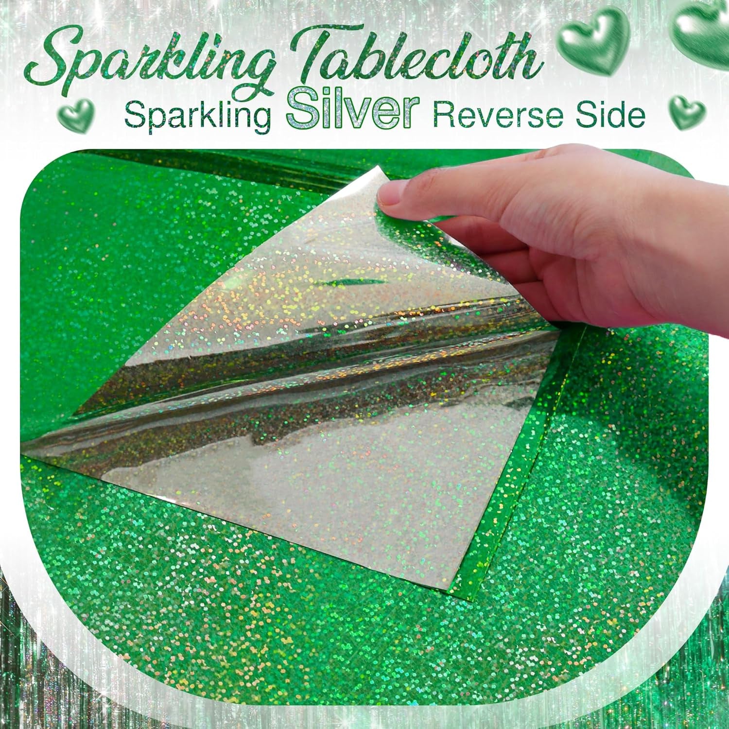 Set of 2 Dark Green Holographic Foil Tablecloths - 54x108 Durable Table Covers for Elegant Events, Ideal for Parties, Weddings, and Showers