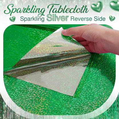 Set of 2 Dark Green Holographic Foil Tablecloths - 54x108 Durable Table Covers for Elegant Events, Ideal for Parties, Weddings, and Showers