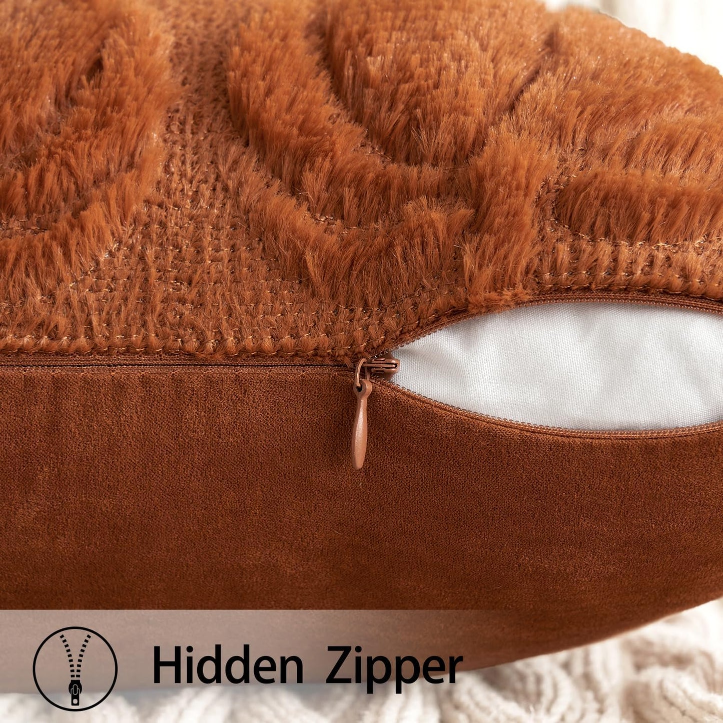 Fall Throw Pillow Covers 18X18 Set of 2 Autumn Decorations Dark Rust Pumpkin Accent Pillowcase for Outdoor Porch Sofa Couch Bed Living Room Plush Faux Fur Halloween Farmhouse Home Decor