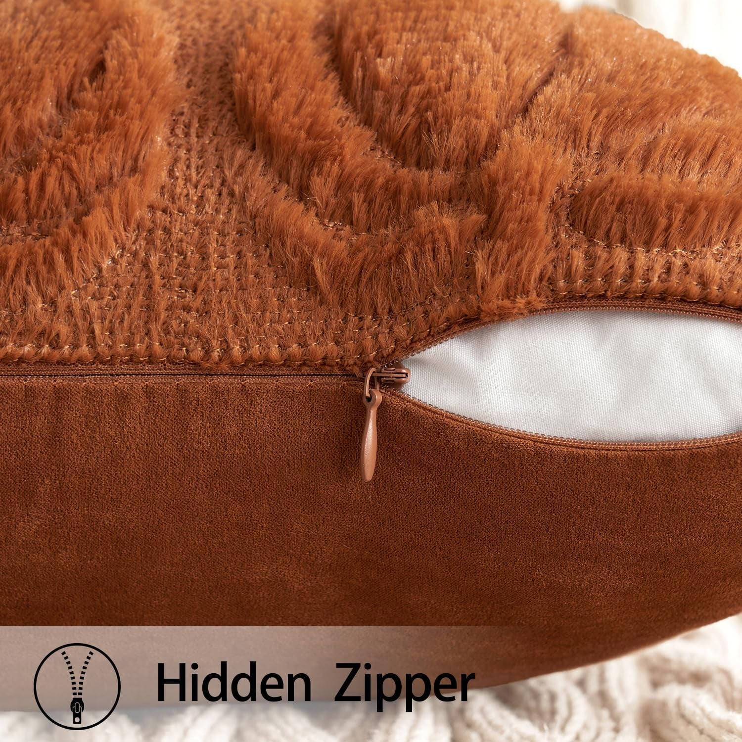 Fall Throw Pillow Covers 18X18 Set of 2 Autumn Decorations Dark Rust Pumpkin Accent Pillowcase for Outdoor Porch Sofa Couch Bed Living Room Plush Faux Fur Halloween Farmhouse Home Decor