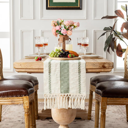 Sage Green Table Runner 72 Inches Long Boho Macrame Table Runner for Home Decor, Farmhouse Table Runners with Tassels for Party Bohemian Rustic Bridal Shower Dining Decor 12X72 Inches