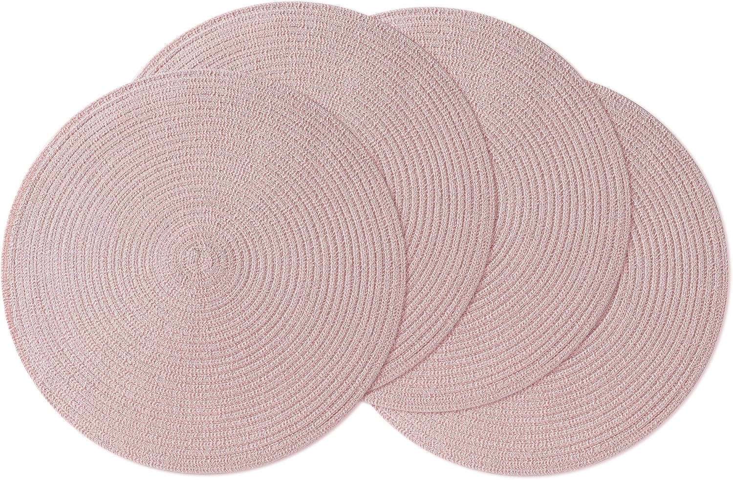 round Placemats Heat and Slip Resistant Cotton Table Mats, Washable Bohemian Placemats for Dining Tables (Pink, Set of 4)