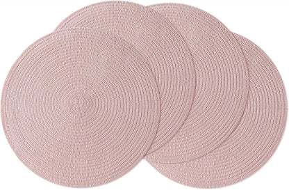 round Placemats Heat and Slip Resistant Cotton Table Mats, Washable Bohemian Placemats for Dining Tables (Pink, Set of 4)