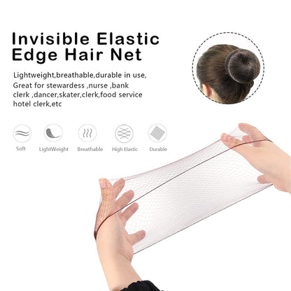 Invisible Hair Nets and U Shaped Hair Pins Set/Hair Bun Shaper Set with 50Pcs Elastic Edge Mesh Hair Nets and 10Pcs Positioning U Shaped Hair Pins for Women Hair Bun(Brown)
