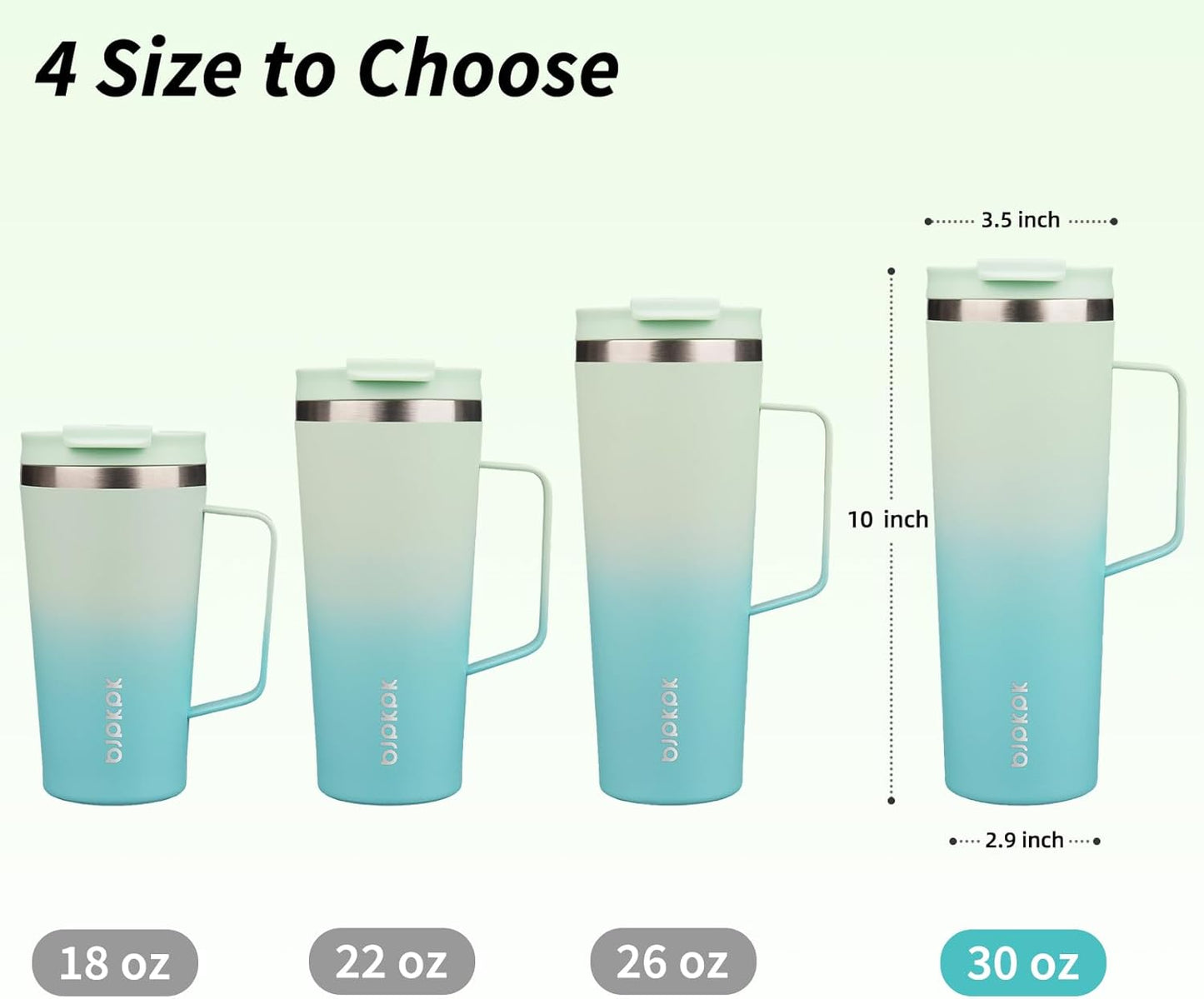 Insulated Tumbler with Handle, 30Oz Insulated Tumblers with Lid and Straw, Stainless Steel Metal Water Bottles, Coffee Travel Mugs, Cups, Mint