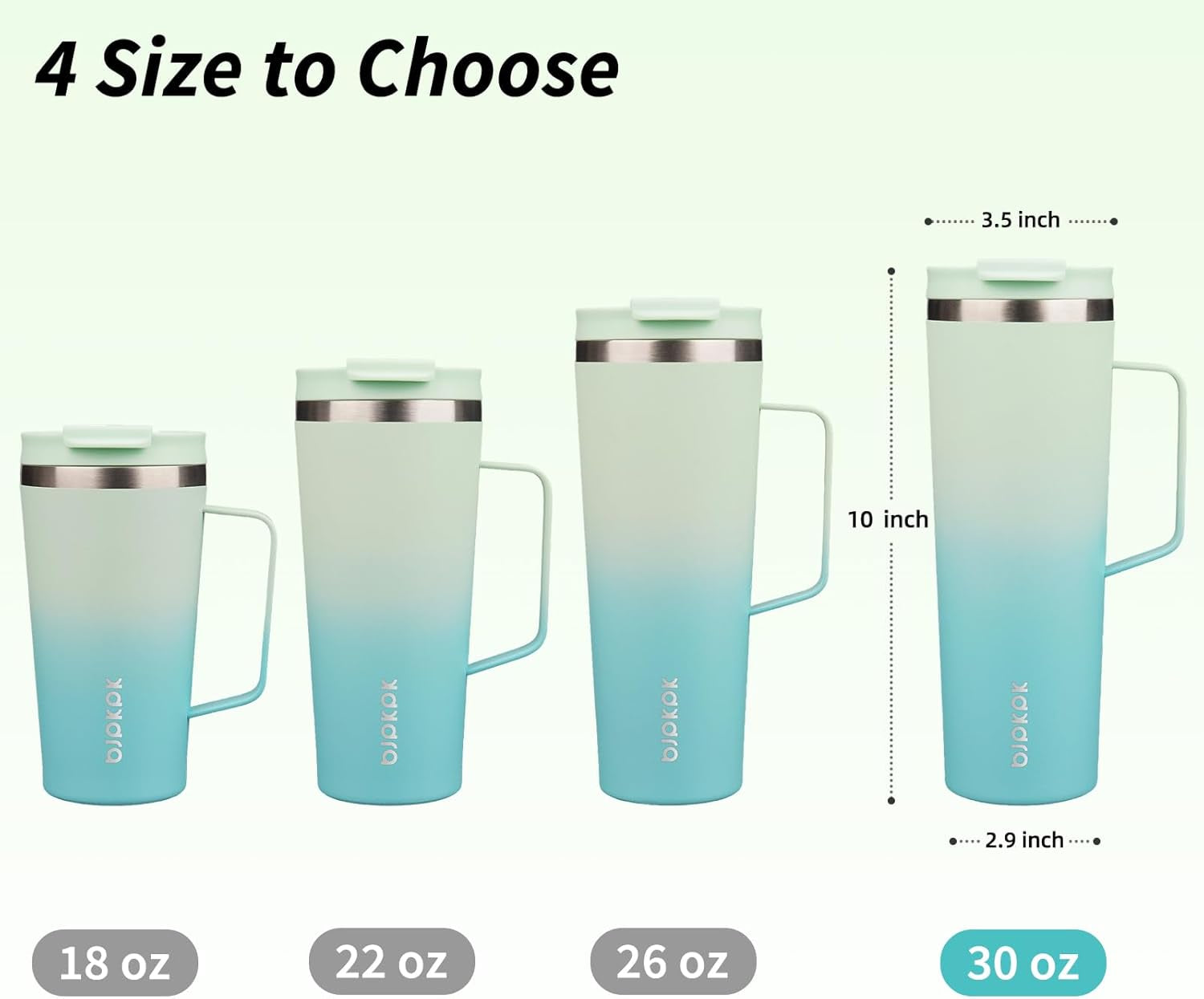 Insulated Tumbler with Handle, 30Oz Insulated Tumblers with Lid and Straw, Stainless Steel Metal Water Bottles, Coffee Travel Mugs, Cups, Mint