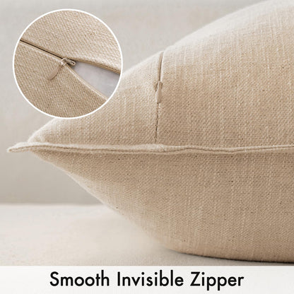 Set of 2 Decorative Linen Pillow Covers, 18x18 Inches, Natural Beige, Farmhouse-Style Neutral Throw Pillowcases for Couch, Sofa, and Bed Decor in Living Room