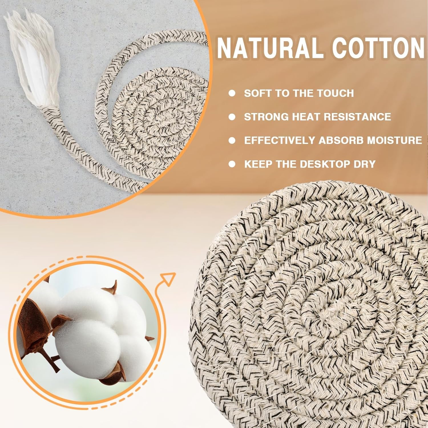 12 Pcs Handmade Woven Coasters for Drinks, Absorbent and Insulating Cotton Coasters with Seagrass Basket Holder Set, Boho Perfect for Coffee Table and Home Decor