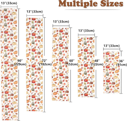 Fall Table Runner for Kitchen Dining Table, Thanksgiving Autumn Printed Harvest Pumpkins Maple Leaves Textured Fabric Halloween Holiday Home Decorations, Water-Proof, Washable, 13" W X 36" L