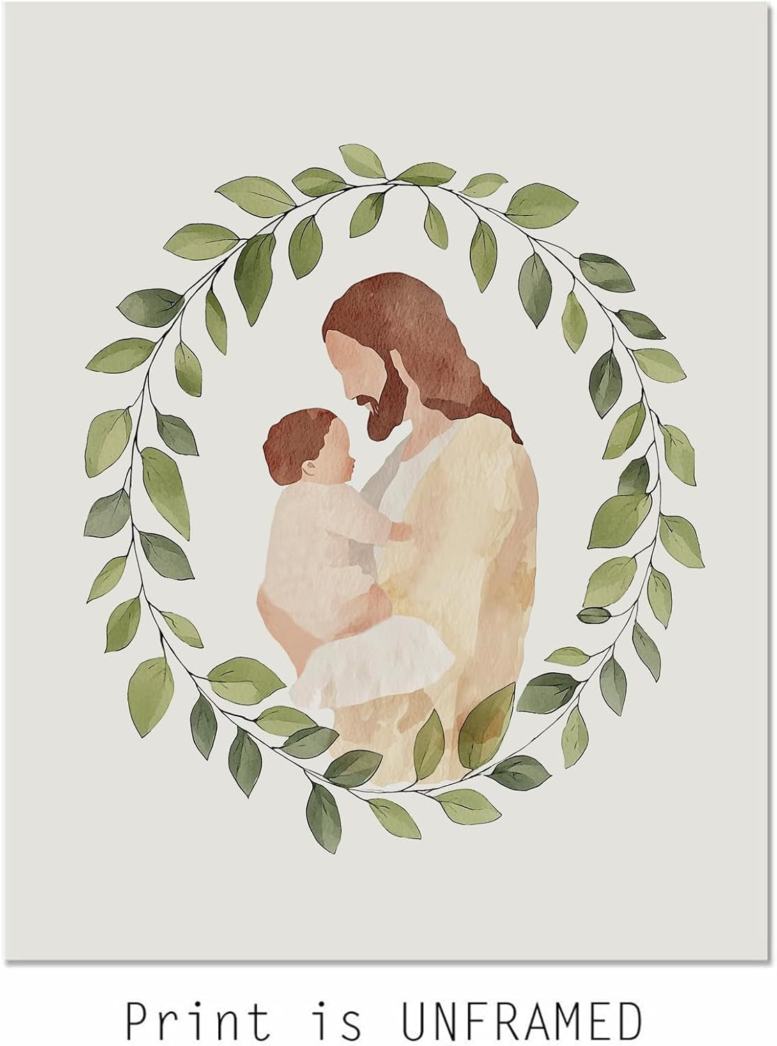 Miscarriage Baby Loss Watercolor Print, Jesus Christ Holding Gender Neutral Baby, Miscarriage Art, Miscarriage Keepsake, Baby Loss Gift, Baby Loss Sympathy Gift (5 X 7 Inches)