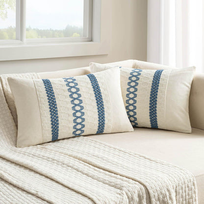 Set of 2 Coastal Blue Boho Decorative Lumbar Pillow Covers 12X20 Inch Farmhouse Rustic Couch Throw Pillows Modern Summer Cushion Covers Retro Cute Macrame Woven Home Decor for Bed Sofa Chair