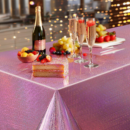 Light Pink Holographic Foil Tablecloths - Set of 2, 54x72 Durable Table Covers for Elegant Events, Perfect for Parties, Weddings, and Showers