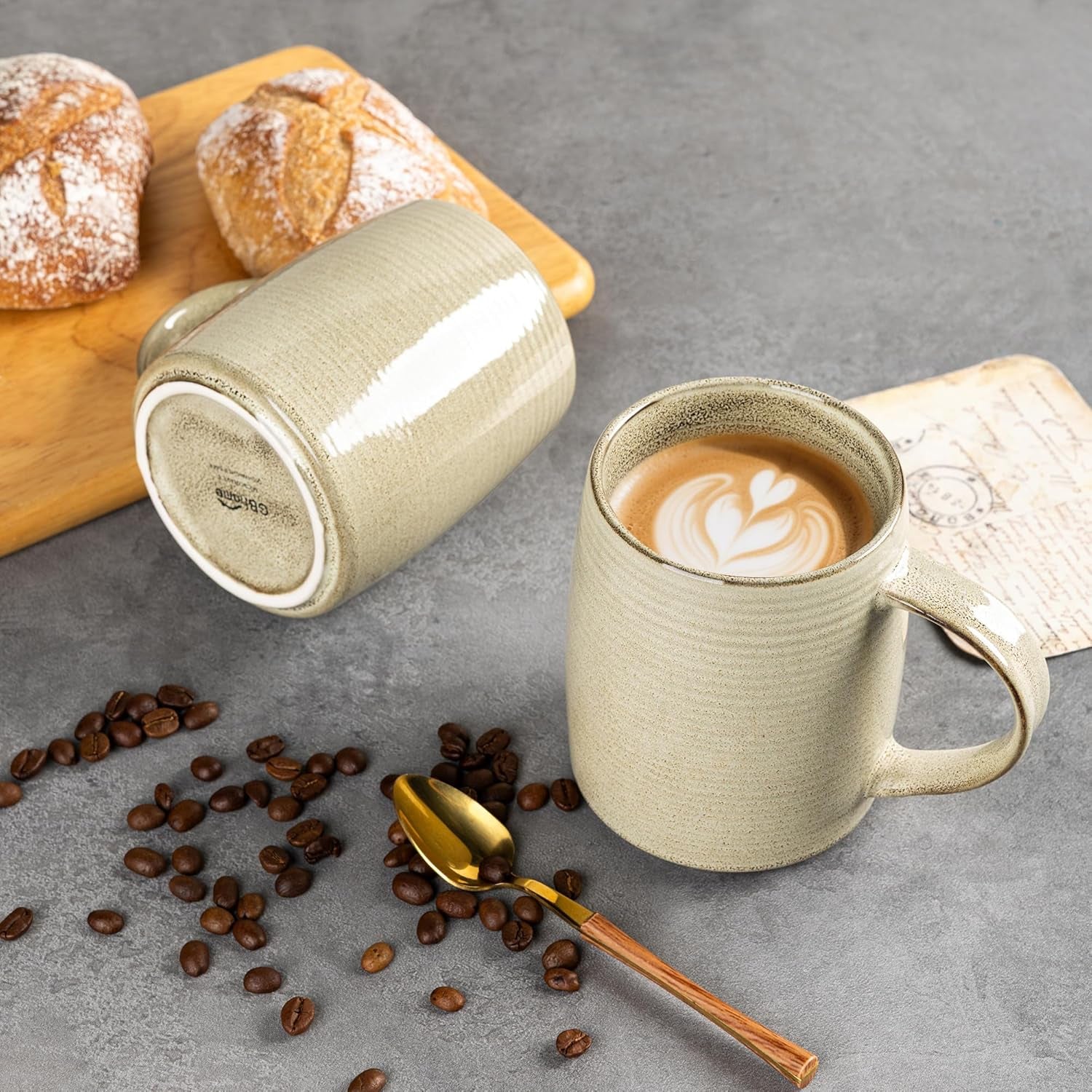 Set of 6 Handmade Ceramic 18oz Large Coffee Mugs with Gradient Color, Ideal for Latte, Tea, Beer, and Hot Cocoa, Dishwasher and Microwave Safe, Khaki
