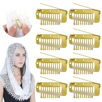 Chunni Clips with Safety Pins,8 PCS Strong Chunni Grip Dupatta Setting Clips Indian for Woman （Gold）