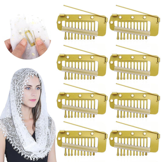 Chunni Clips with Safety Pins,8 PCS Strong Chunni Grip Dupatta Setting Clips Indian for Woman (Gold)