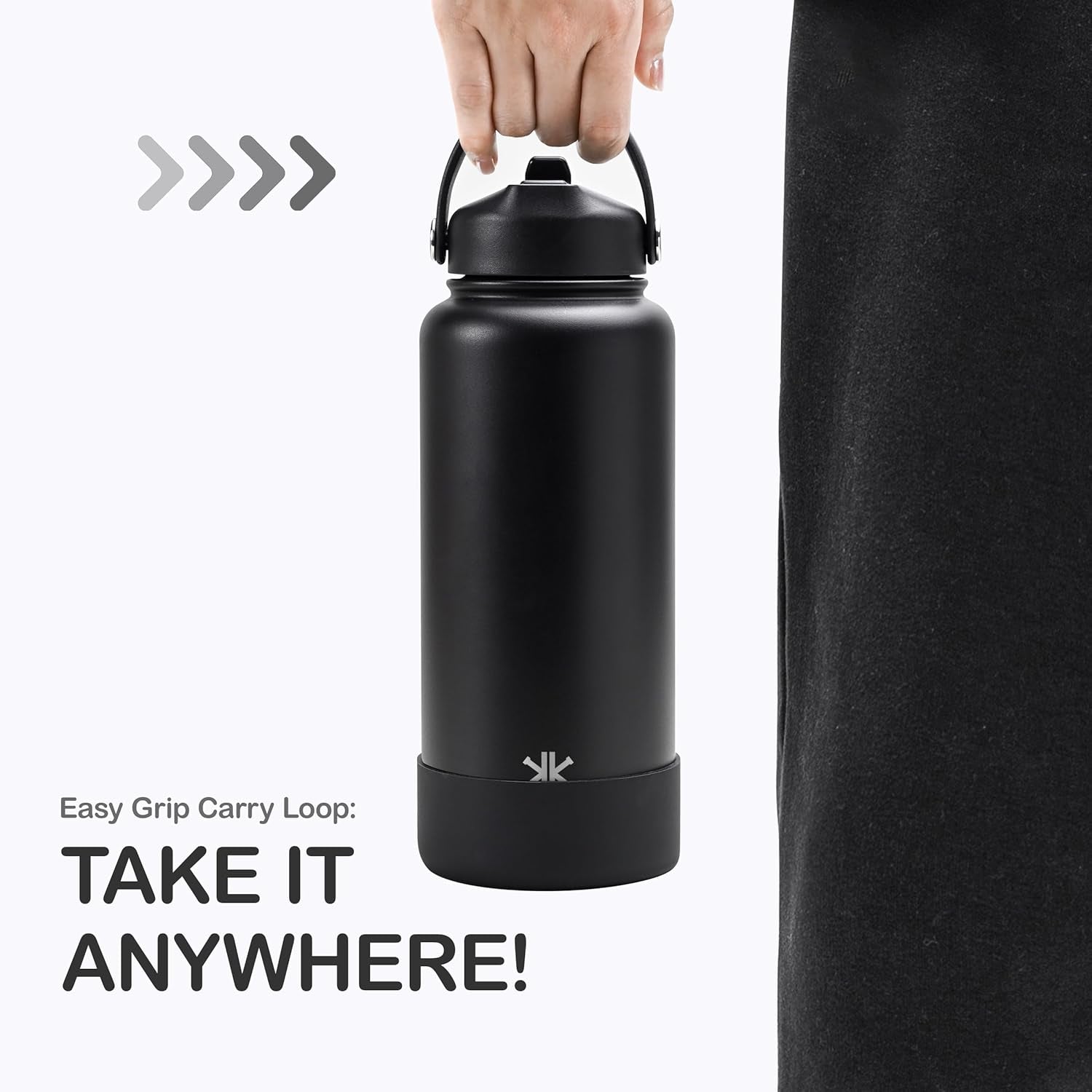 32 Oz Stainless Steel Insulated Water Bottle with Leak-Proof Flip Straw and Handle - Reusable Wide Mouth Design for Travel, Gym, and School (Carbon Black)