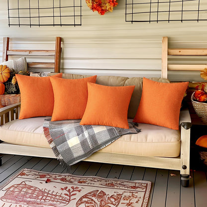 Fall Pack of 4 Decorative Bright Orange Throw Pillow Covers Linen Waterproof Pillow Covers Outdoor Farmhouse Cushion Cases for Halloween Patio Garden Tent Balcony Couch Sofa 18X18 Inch