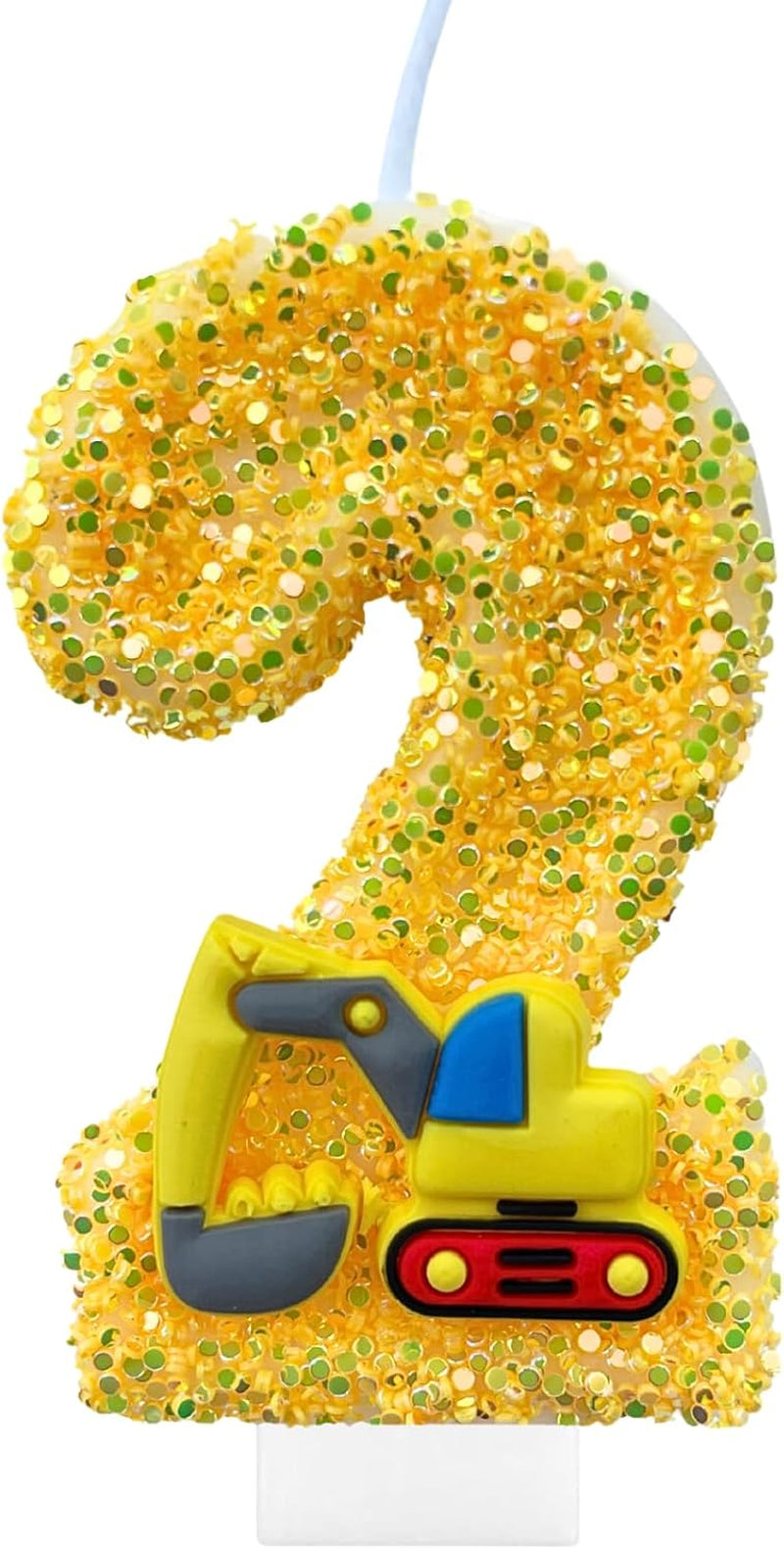 Construction Birthday Candles for Cake Decoration Yellow Glitter Number 2 Candle Construction Cake Topper Construction Themed Cupcake Topper Birthday Party Decorations Supplies Favors