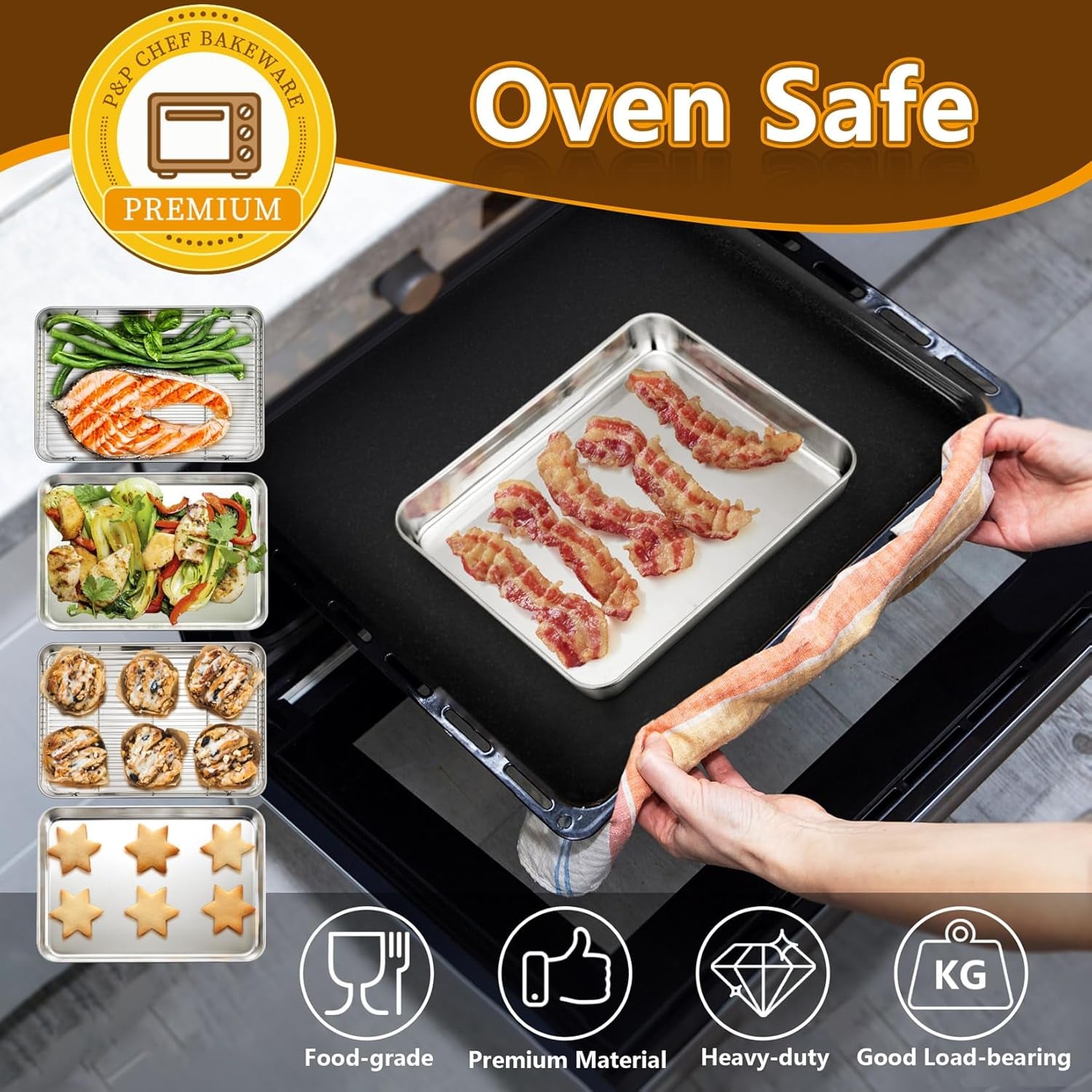 10.4 + 9 Inch Toaster Oven Pans with Racks, 4 Pieces Stainless Steel Oven Tray Baking Pan Sheet and Cooling Rack for Oven Cooking Roasting, Non Toxic & Dishwasher Safe