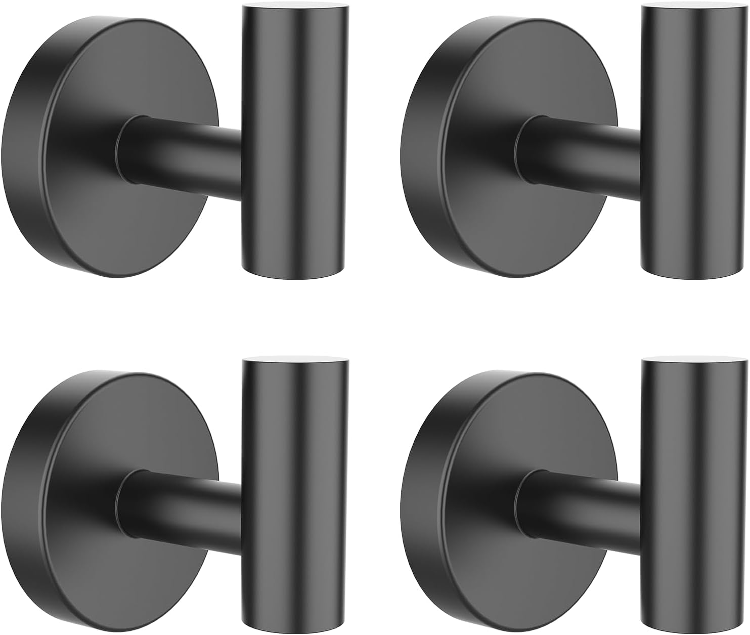 Towel Holder for Bathroom Wall Matte Black Towel Ring & 4 Packs Towel Hooks for Bathrooms 304 Stainless Steel Bathroom Shower Towel Hook