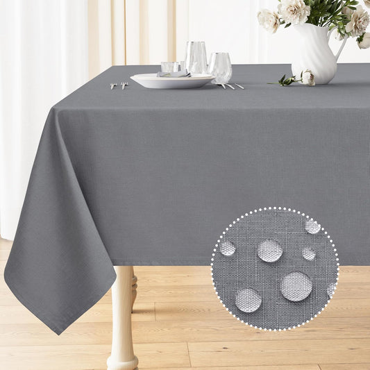 Rectangle Table Cloth Linen Textured, Waterproof Spillproof Anti-Wrinkle Burlap Tablecloth, Washable Decorative Fabric Table Cover for Dining, Party, Banquet, 52 X 70 Inch, Grey