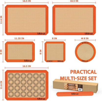 Silicone Baking Mats - Best German Silicone, Non Slip Baking Sheet, Non Stick Reusable Silicone Mats for Baking, Food Grade Oven Liner, Counter Mat, Set of 6