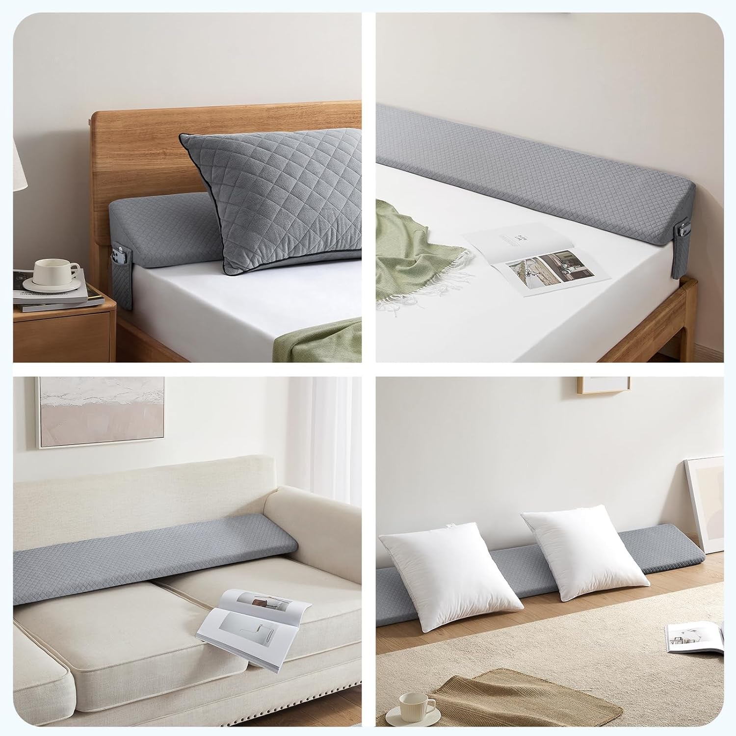 King Size（76"X10"X6"） Bed Wedge Pillow for Headboard - Upgraded Bed Gap Filler King between Mattress and Headboard - Wedge Headboard Pillow - Grey