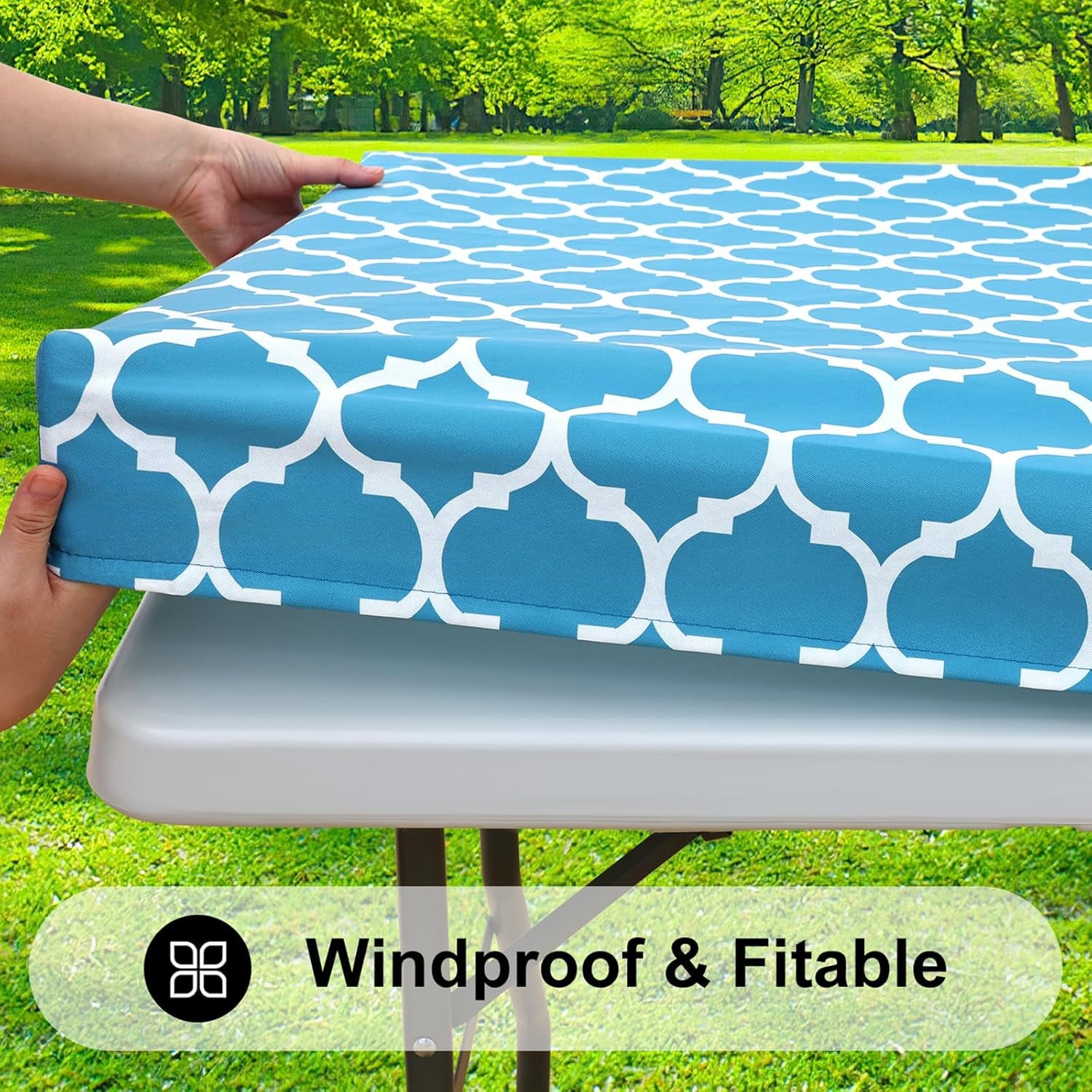 Rectangle Waterproof Picnic Table Cover with Elastic Fit, Durable Flannel-Backed Vinyl Protector for 6-Foot Tables, Ideal for Indoor and Outdoor Use (Light Blue, 30x72 Inches)
