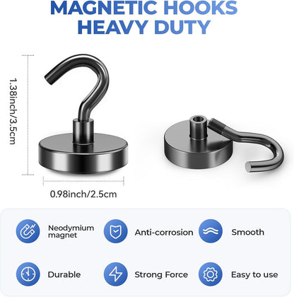 55 LBS Black Magnetic Hooks Heavy Duty, 6 Packneodymium Magnet Hooks for Cruise Cabin, Strong Magnetic Hooks for Hanging, Magnets with Hooks for Home, Kitchen, Workplace, Bathroom