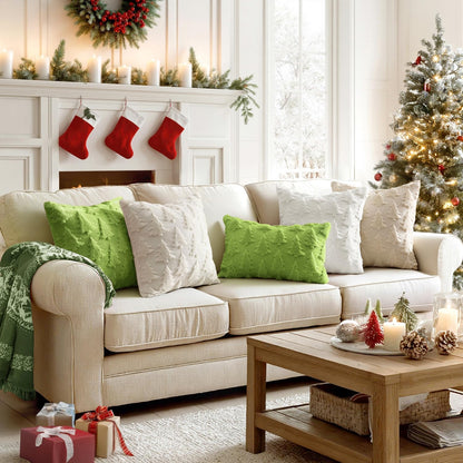 Christmas Throw Pillow Covers Green Christmas Decorations Set of 2 Xmas Tree 18X18 Pillow Covers Soft Plush Faux Wool Pillowcases Holiday Festivals Winter Home Decor Sofa Couch Bed Porch