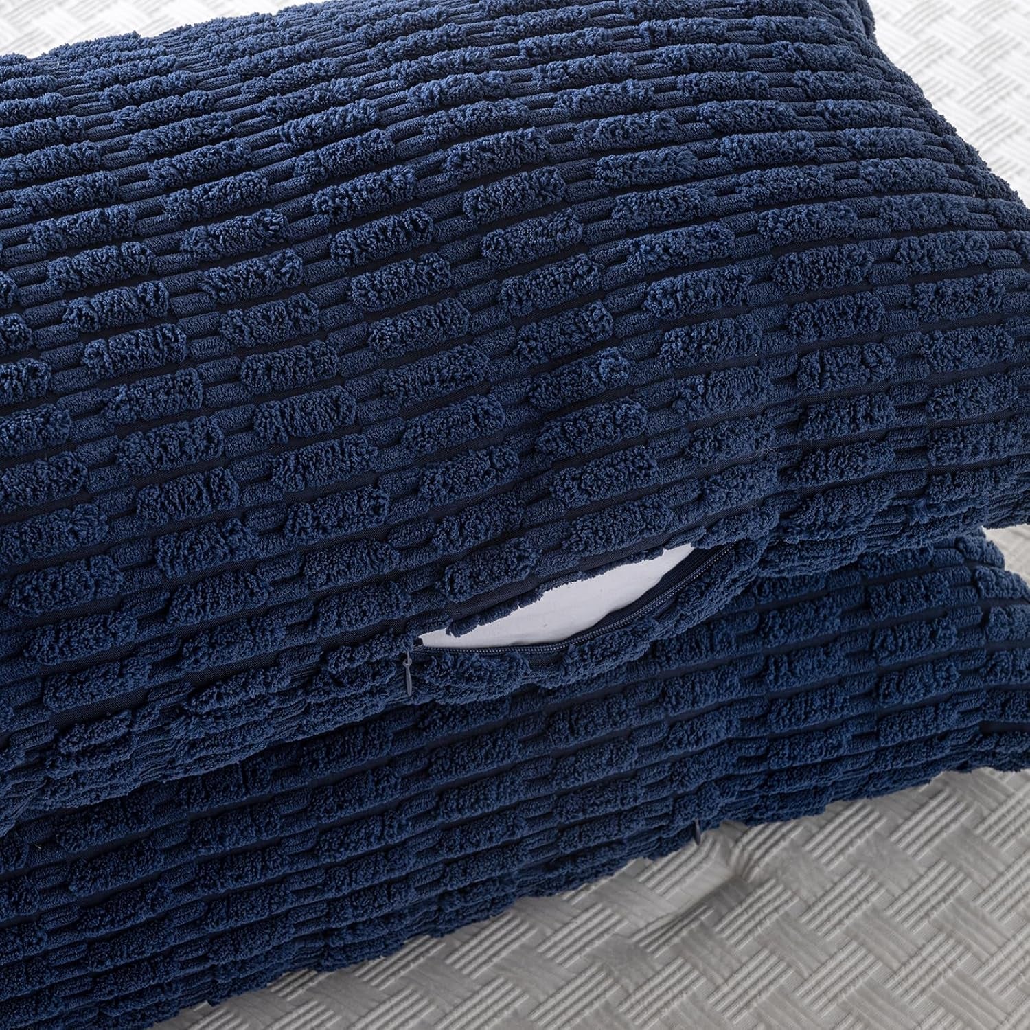 Navy Blue Long Body Lumbar Decorative Throw Pillow Covers 14X36 Inch for Bed Couch Bedroom Bench, Soft Corduroy Rectangle Solid Pillow Case, Rustic Farmhouse Boho Room Decor