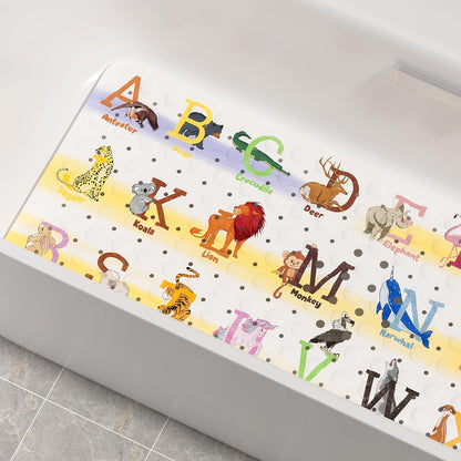 Baby Bath Mat Non Slip, Cartoon Kids Bath Mat for Tub 40 X 16 Inches Full Size Shower Stall Mats - Alphabets & Animals