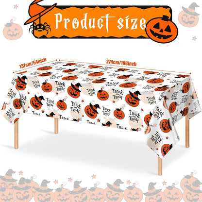 3 Pack Halloween Plastic Tablecloth Decorations, Trick or Treat Halloween Disposable Table Cloth, Hallo Ween Pumpkin Rectangle Table Cover for Kids Indoor Party Decorations, 54 X 108 Inch