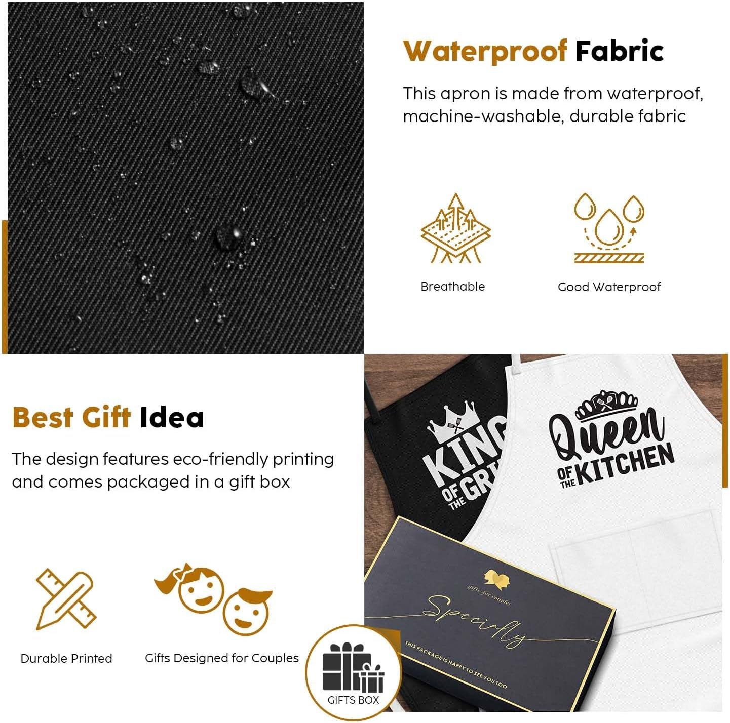 King & Queen Apron Set - Wedding Engagement Gifts for Couples, Funny Kitchen Gifts for Couples, Husband, Wife, Boyfriend, Girlfriend, Him Her, Bridal Shower Gifts, Unique Valentine'S Day Gifts Ideas