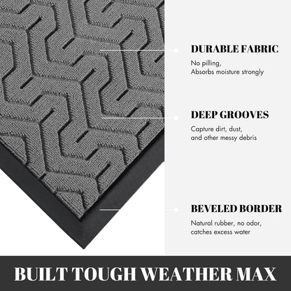Door Mat, All-Season Outdoor Indoor Doormat for Home Entrance Floor, Heavy Duty Non Slip Front Door Mats Outdoor, Garage and Garden, 29.5 X 17 Inch, Grey+Black