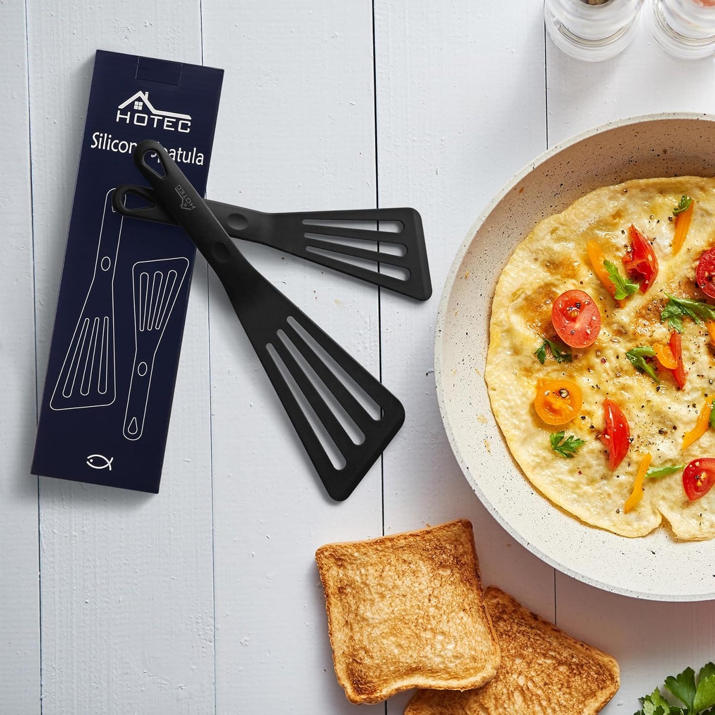 Heat Resistant Silicone Slotted Fish Turner Spatula Set, Flipper Cooking Spatulas, for Non Stick Cookware Dishwasher Safe, Black