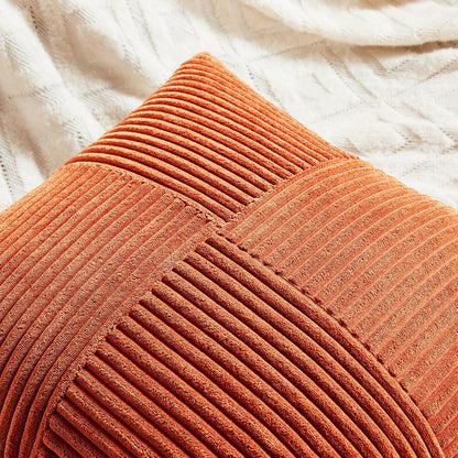Set of 4 Burnt Orange Decorative Throw Pillow Covers 18X18 Inch for Living Room Couch Bed, Boho Farmhouse Fall Home Decor, Soft Textured Corduroy Cross Patchwork Cushion Case 45X45 Cm