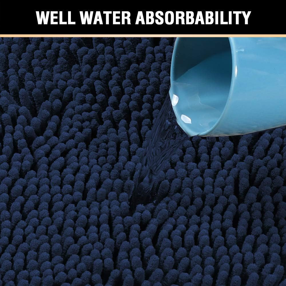 Navy Blue Bath Rug, Bath Mat Non Slip Bath Mats for Bathroom Floor, Bathroom Rug Extra Thick Chenille Rug 17" X 24" Absorbent Soft Shaggy Washable Dry Fast Plush Rugs for Bathtubs