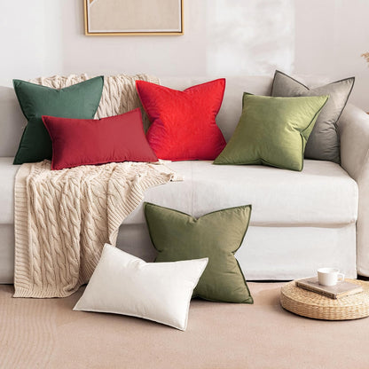 Pack of 2 Christmas Decorative Linen Pillow Covers Boho Farmhouse Modern Soft Accent Throw Pillows Neutral Cushion Covers for Sofa Couch Bed Living Room Home Decor, 18X18 Inch Christmas Red