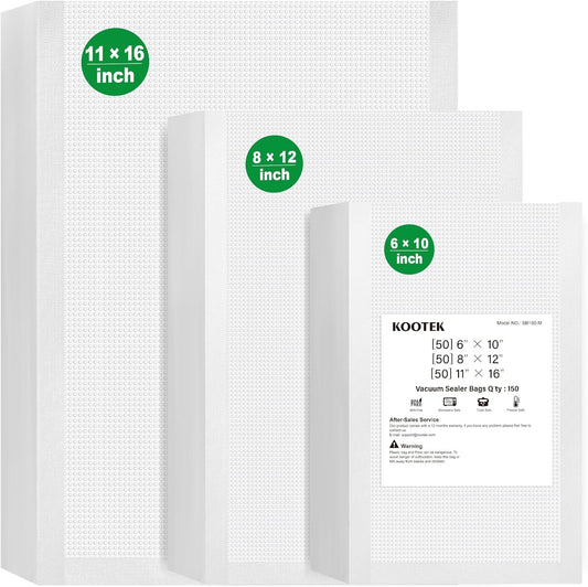 Vacuum Sealer Bags for Food, 150 Gallon 11" X 16", Quart 8" X 12" and Pint 6" X 10" Vacuum Seal Bags, Commercial Grade, BPA Free, Pre Cut Freezer Bags for Food Storage, Meal Prep or Sous Vide