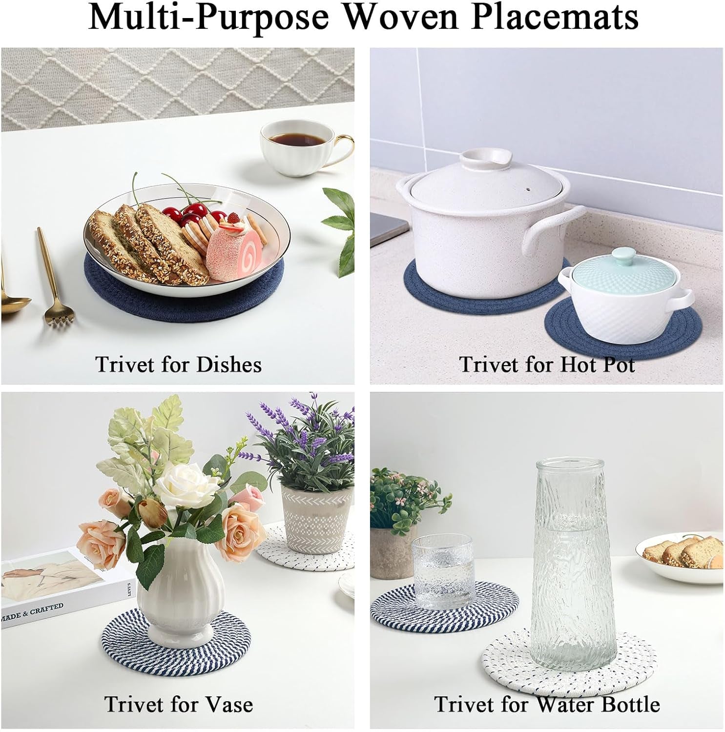 Trivets for Hot Dishes, 6 Pieces 8 Inches Cotton Trivets Mats for Kitchen, Hot Pads for Countertops and Table, Heat-Resistant Pot Holders for Hot Pots and Pans, 6Pcs