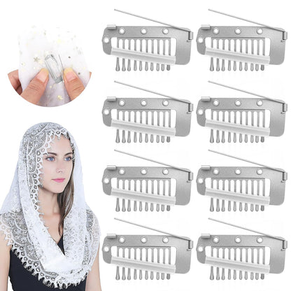 Chunni Clips with Safety Pins,8 PCS Strong Chunni Grip Dupatta Setting Clips Indian for Woman Silver
