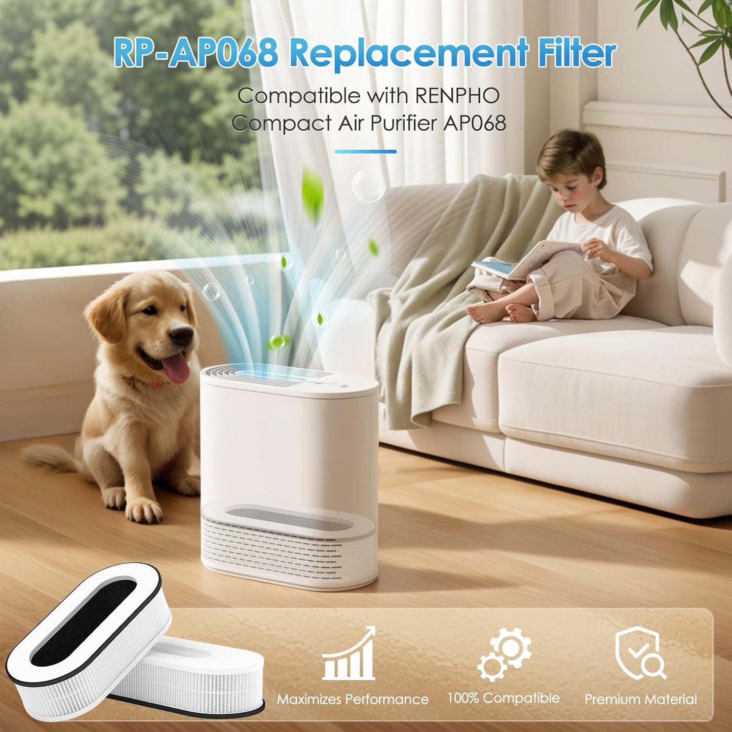 RP-AP068 Replacement Filter for RENPHO RP-AP068 Air Purifiers, 3-In-1 H13 Grade Ture Hepa Filters Compatible with RENPHO RP-AP068, 2 Pack