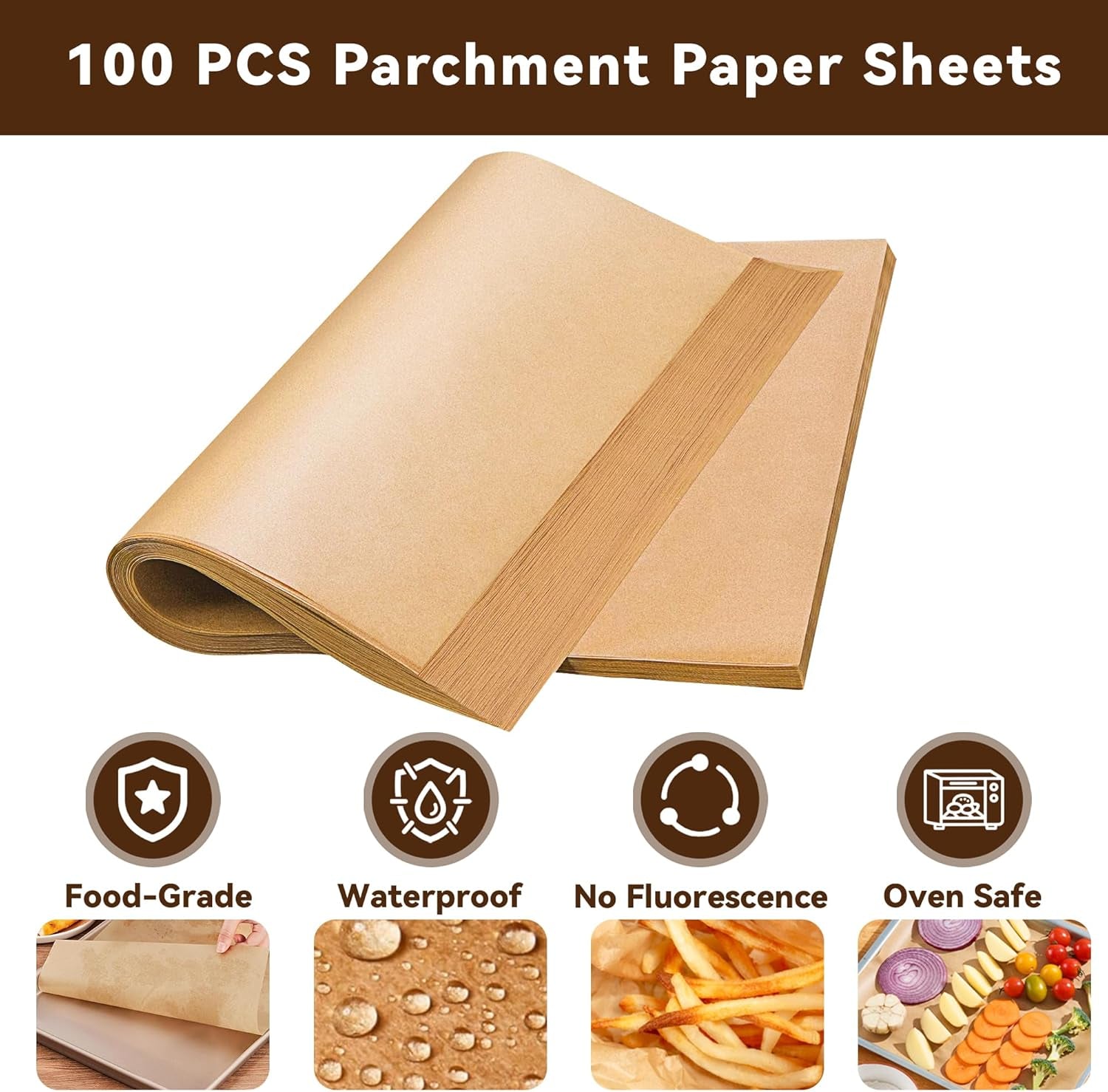 Air Fryer Paper Liners Compatible with Ninja SP101 Digital & Cuisinart TOA-70 Air Fryer Toaster Oven, 100 Pcs Unbleached Parchment Paper Sheets for Ninja and Cuisinart Toaster Oven