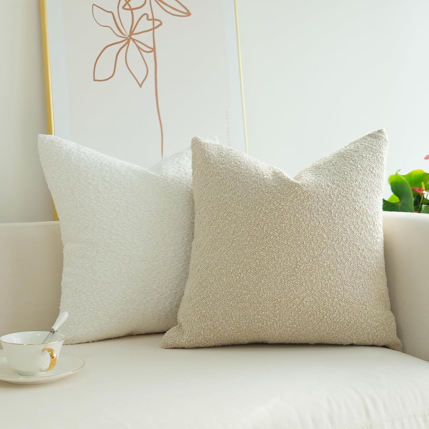 Pack of 2 Textured Boucle Throw Pillow Covers Accent Solid Pillowcovers Home Decor 20 X 20 Inch Beige